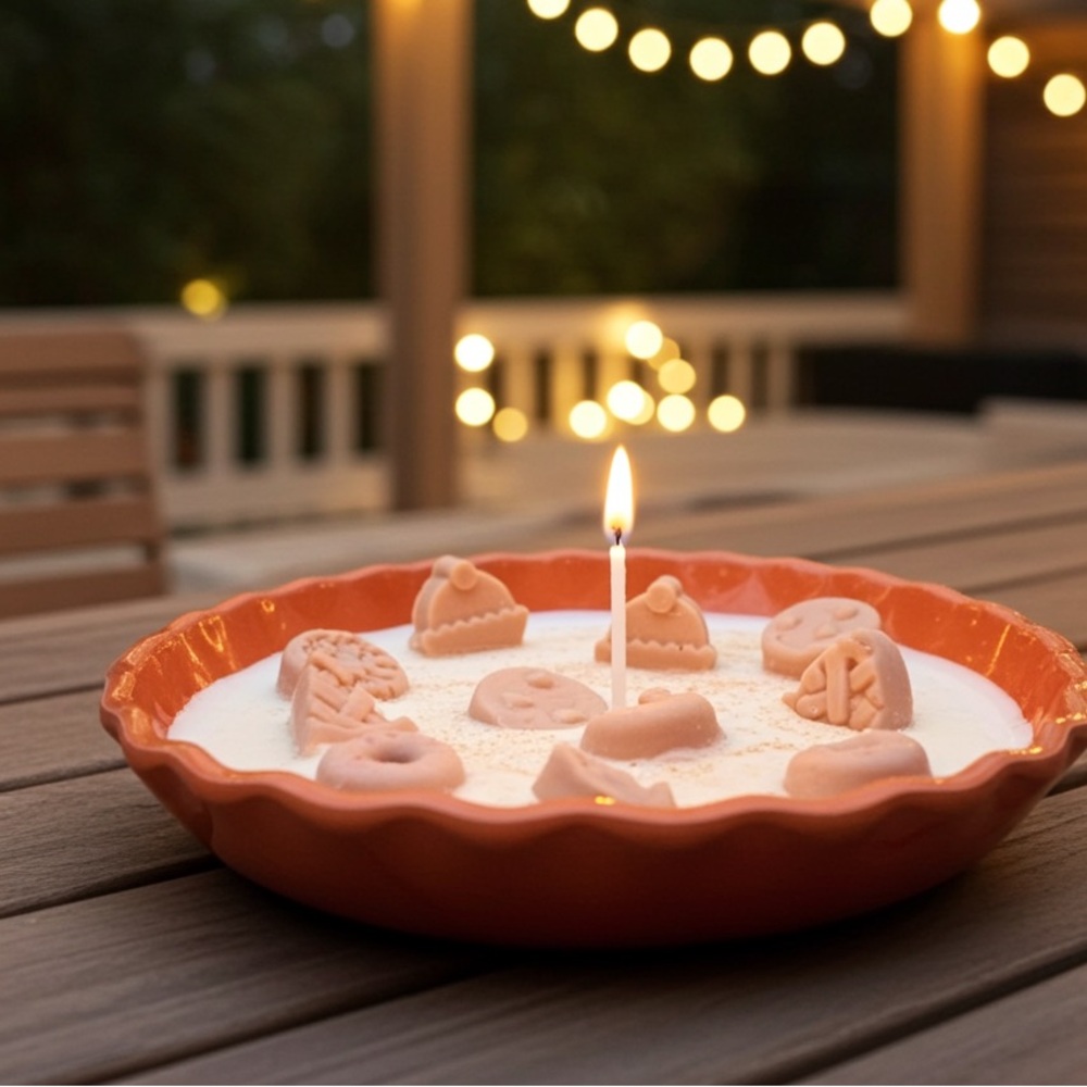 Orange Pie-Shaped Candle with Decorative Toppings